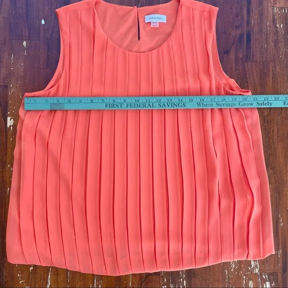 SOLD——CALVIN KLEIN Orange Ruffle Pleated Tank Blouse - Picture 3 of 9